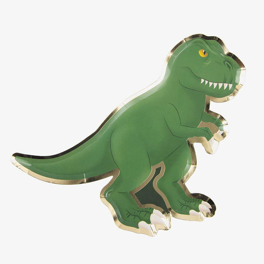 Anniversaire dinosaure : assiettes en carton forme dinosaure t-rex