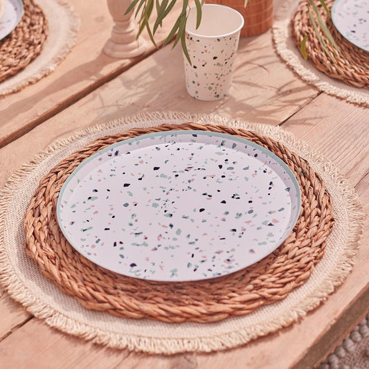 Wedding table idea: terrazzo plates and cups