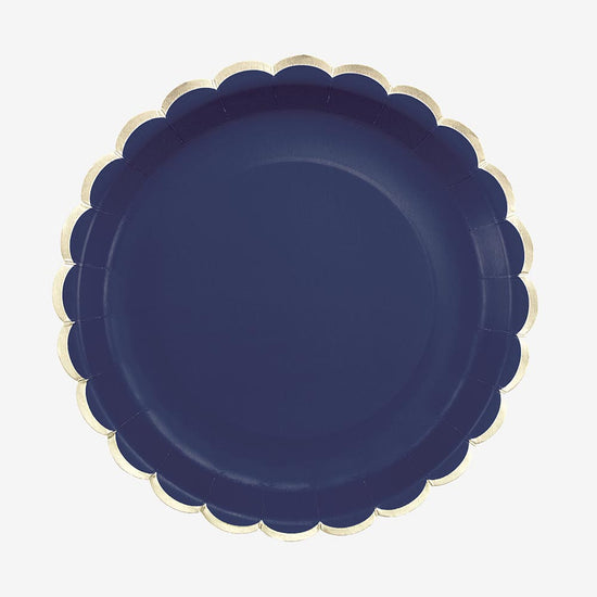 Assiette bleu marine et frise dorée pour deco fete gatsby, deco mariage ou anniversaire enfant