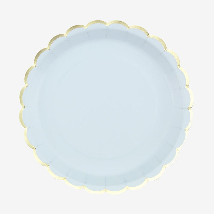 Table de fête - 8 assiettes festonnées bleu clair - Décoration