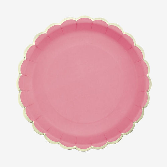 Dark pink plate and golden frieze for princess birthday, girl baby shower or evjf