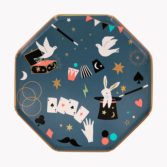8 platos octogonales con temática mágica para decorar la mesa de cumpleaños