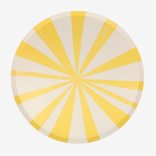 Yellow striped plates ideal for a circus birthday table