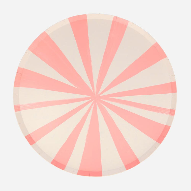Pink striped plates ideal for a circus birthday table