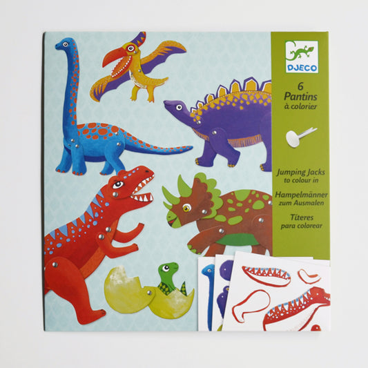 6 marionetas para colorear Djeco: 6 marionetas de dinosaurios para actividades de cumpleaños de dinosaurios