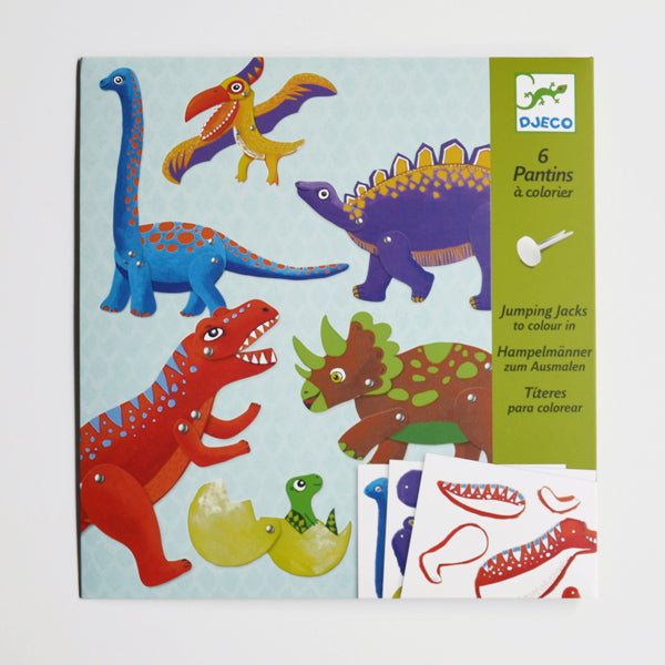 6 Djeco coloring puppets: 6 dinosaur puppets for dino birthday activity