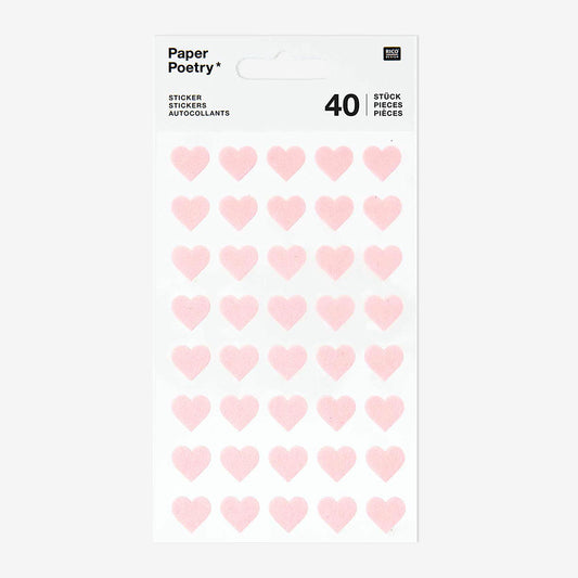 Sheet of small pink heart-shaped stickers decorations Valentine's Day cards