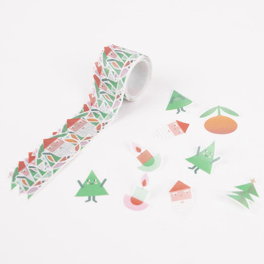 Christmas gift wrapping: roll of Christmas motif stickers