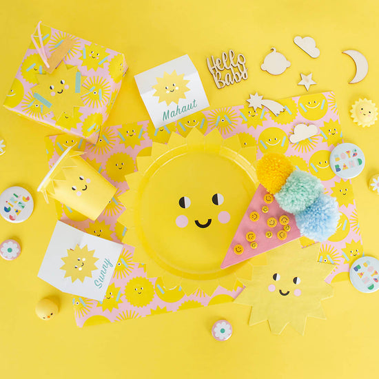 8 gobelets en carton soleil : decoration de table anniversaire 1 an