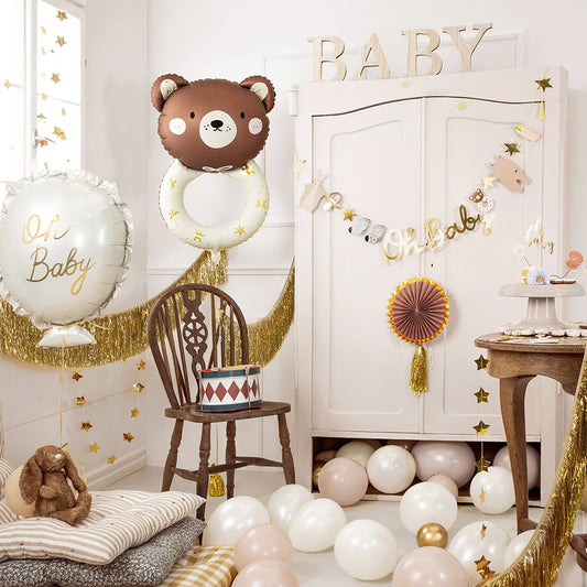 Palloncino a elio con orsetto sonaglio per la decorazione originale della baby shower