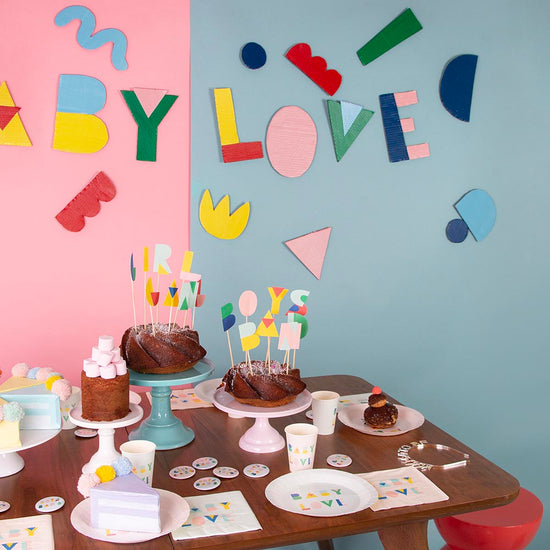 8 gobelets baby love menthe pour décoration de table baby shower