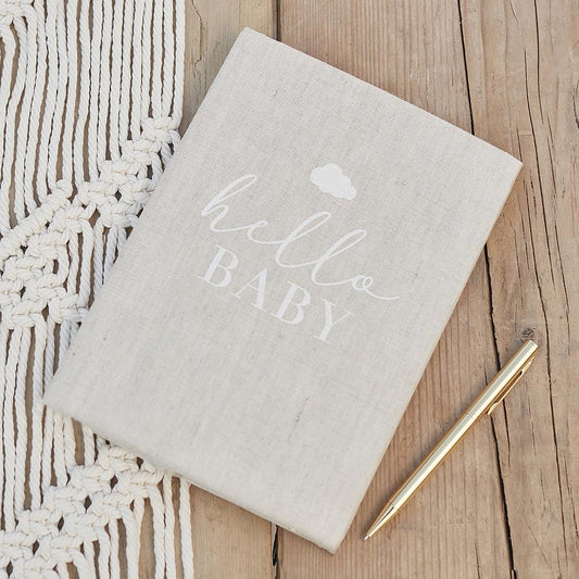 Original baby birth gift idea: linen baby tracking book