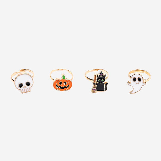 Children's halloween rings: pumpkin, ghost, skull and wizard