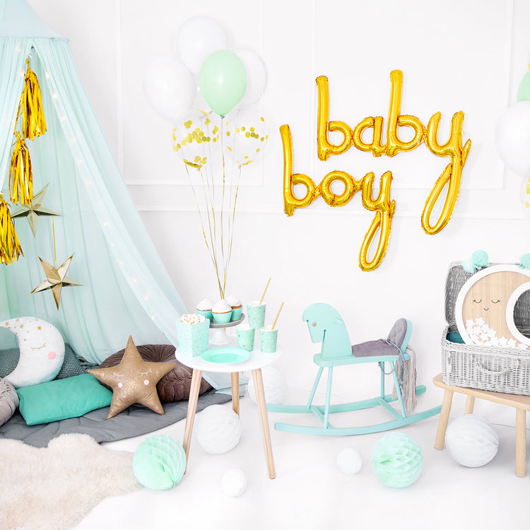 Baby shower niño decoración bebé niño globos oro letra globo
