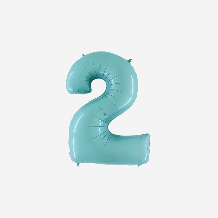 Small pastel blue number balloon 2 for 2-year-old birthday decoration or 20-year-old party.