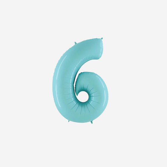 Small pastel blue number balloon 6 for 6-year-old birthday decoration or 16-year-old party.