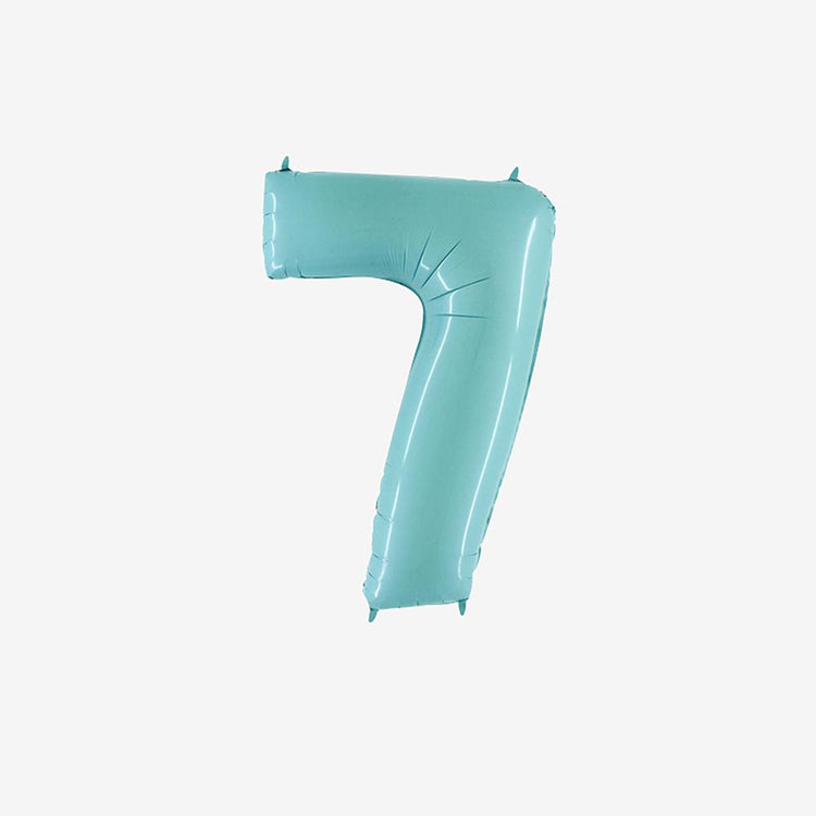 Small pastel blue number balloon 7 for 7-year-old birthday decoration or 17-year-old party.