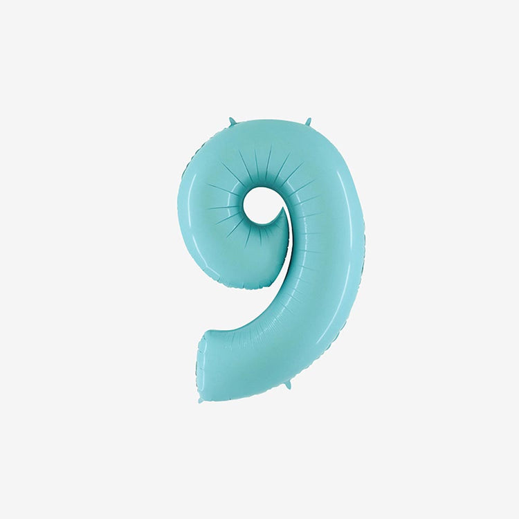 Small pastel blue number balloon 9 for 9-year-old birthday decoration or 19-year-old party.