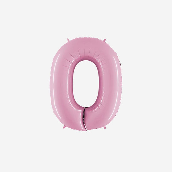 Globo pequeño número 0 rosa pastel para decoración de fiesta de cumpleaños de niña.