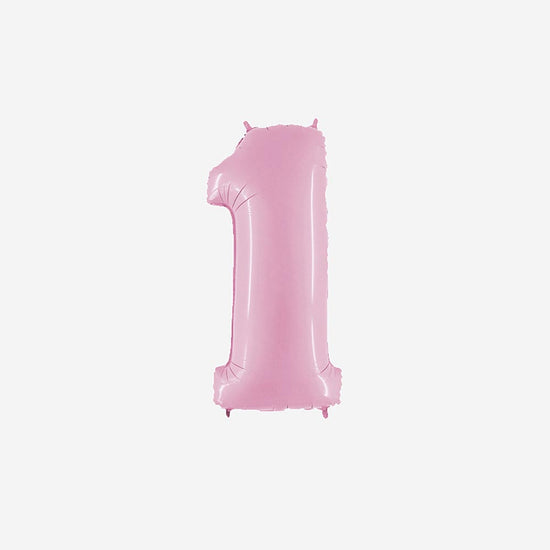 Ballon chiffre 1 rose pastel pour deco anniversaire fille 1 an ou 10 ans.