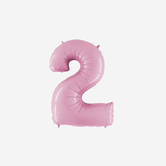 Ballon chiffre 2 rose pastel pour deco anniversaire fille 2 ans