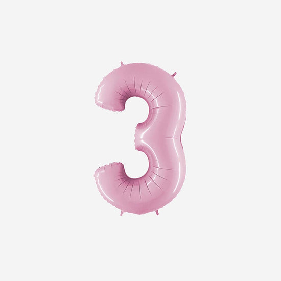 Ballon chiffre 3 rose pastel pour deco anniversaire fille 3 ans ou fete 30 ans