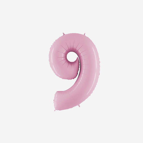 Ballon chiffre 9 rose pastel pour deco anniversaire fille 9 ans ou fete 19 ans.