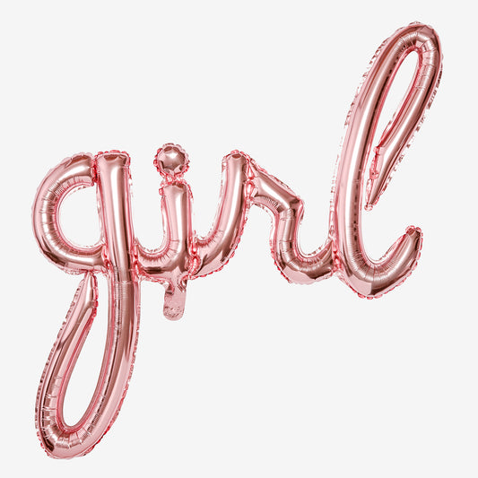 Baby shower or girl gender reveal decoration: rose gold girl balloon.