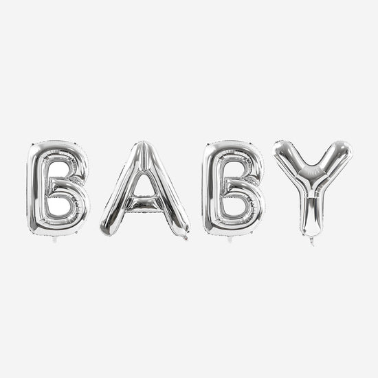 ballon lettre argent BABY pour une baby shower ou gender reveal