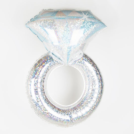 Decoración de despedida de soltera, decoración de boda: globo de anillo de compromiso iridiscente