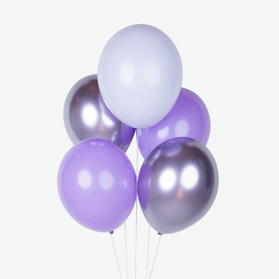 10 ballons de baudruche mix violet : deco anniversaire theme sirene