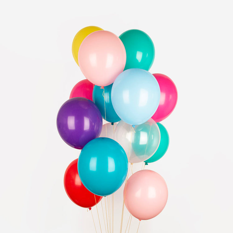 Bunch of helium balloons with multicolored balloons