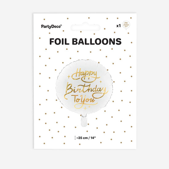 Packaging ballons blanc et doré happy birthday