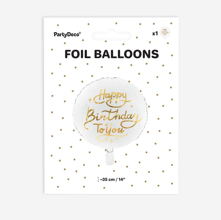 Packaging ballons blanc et doré happy birthday