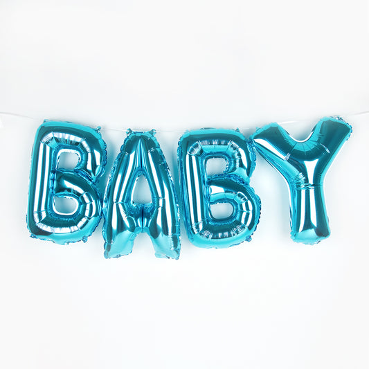 Ballons deco pour une baby shower garçon à suspendre "baby" bleu.