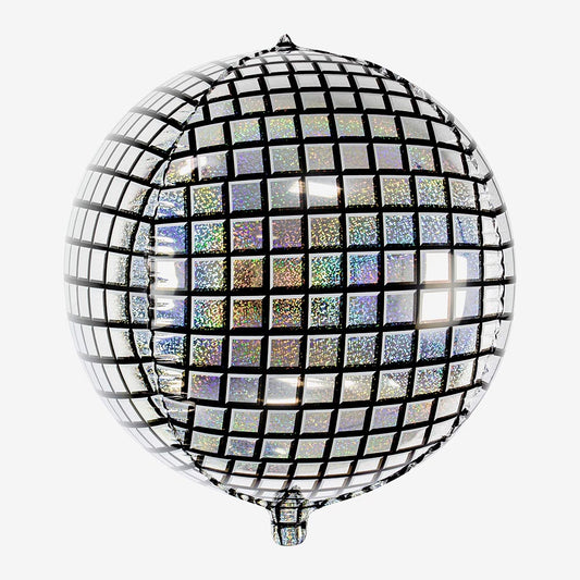 Decoración de fiesta disco: globo gigante con bola de espejos iridiscente