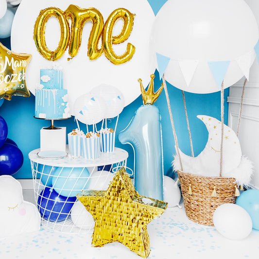 Palloncino blu numero 1 e arco di palloncini per il compleanno di 1 anno
