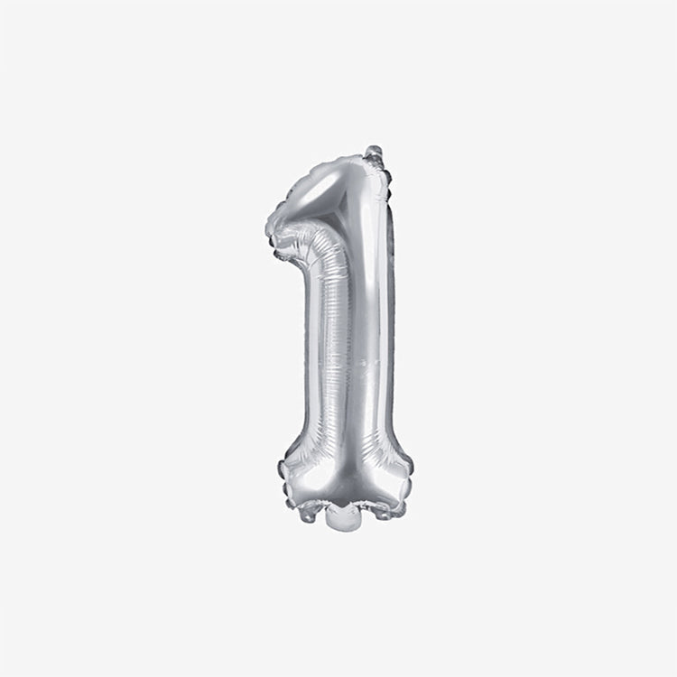 Decoración cumpleaños: pequeño globo plateado número 1