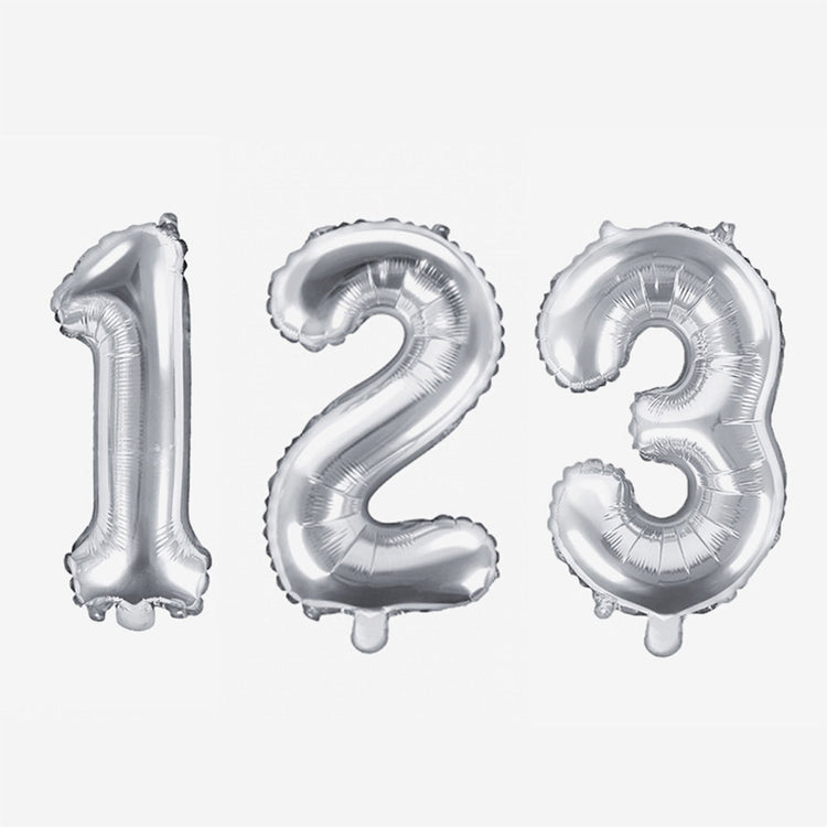 Pequeño globo plateado con números para decoración de cumpleaños infantil, cumpleaños de adultos