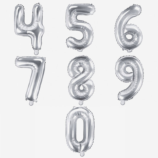 Decorazione di compleanno: piccolo palloncino con numero in argento