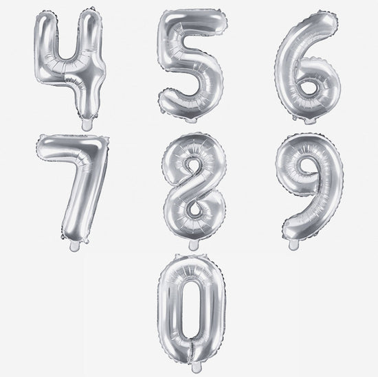 Decoración de cumpleaños: pequeño globo plateado con números