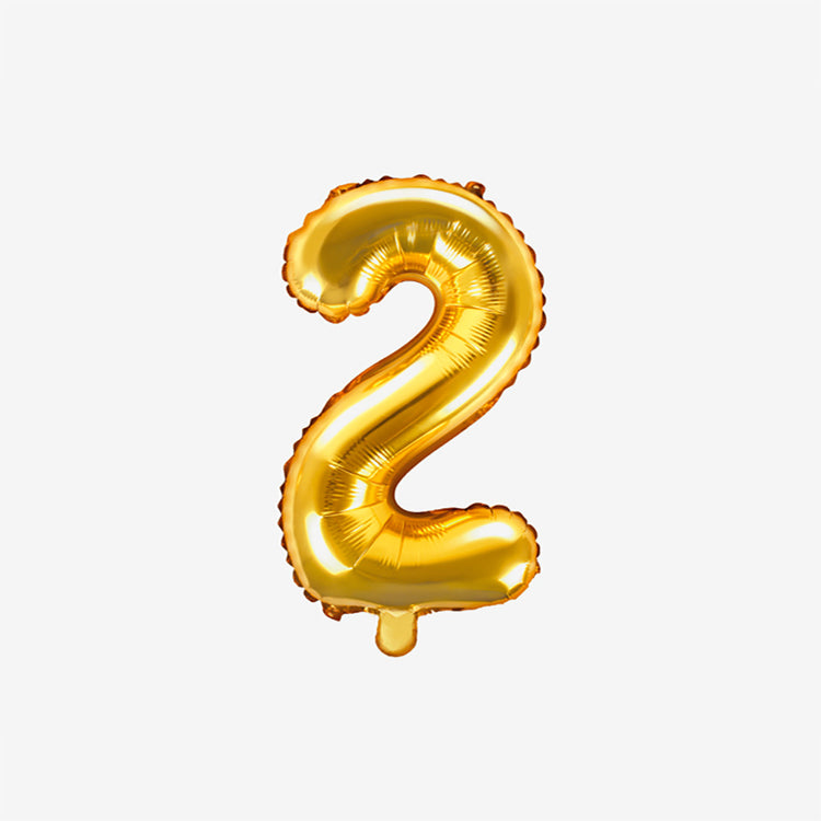 Decoración de cumpleaños: globo pequeño número dorado 2