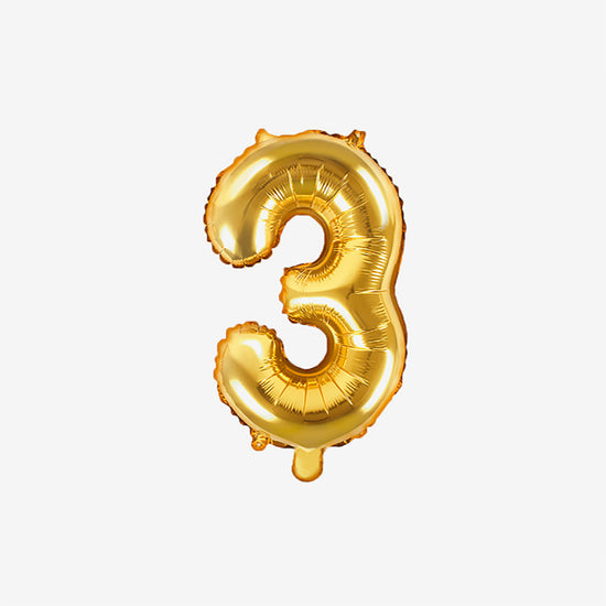 Decoración de cumpleaños: globo pequeño número dorado 3