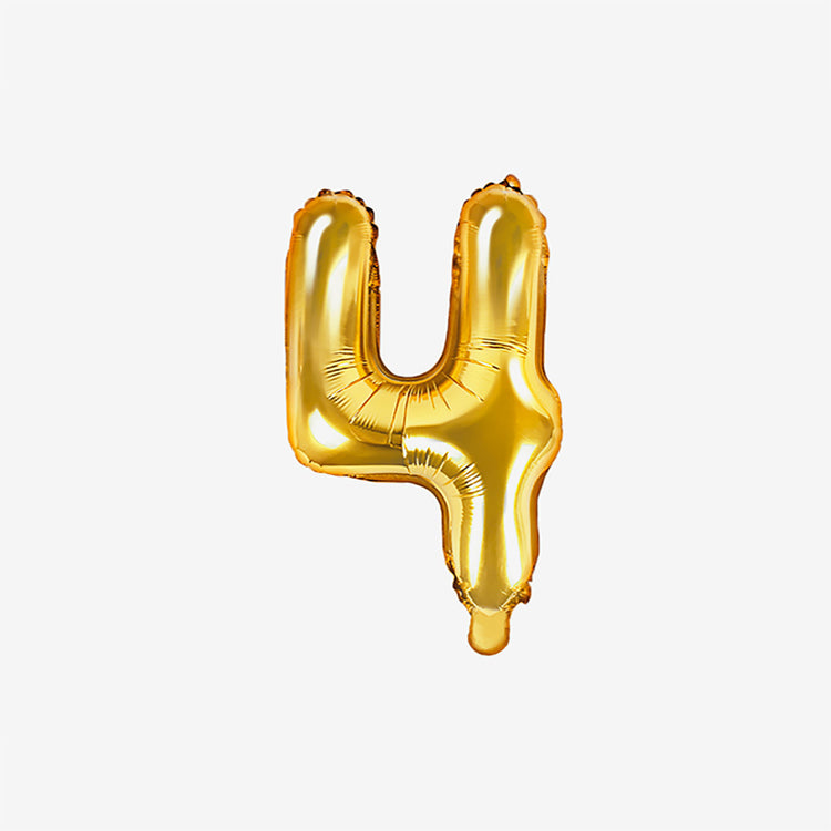 Decoración de cumpleaños: globo pequeño número dorado 4