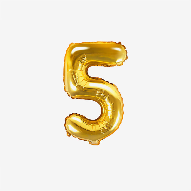 Decoración de cumpleaños: globo pequeño número dorado 5