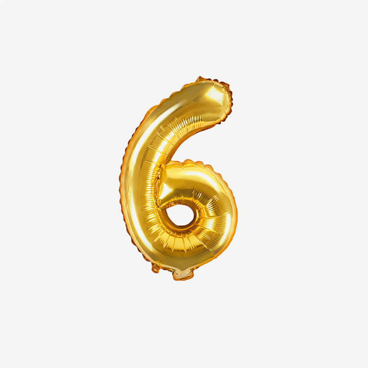 Decoración de cumpleaños: globo pequeño número dorado 6