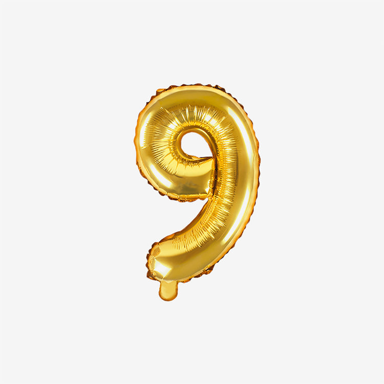 Decoración de cumpleaños: globo pequeño número dorado 9