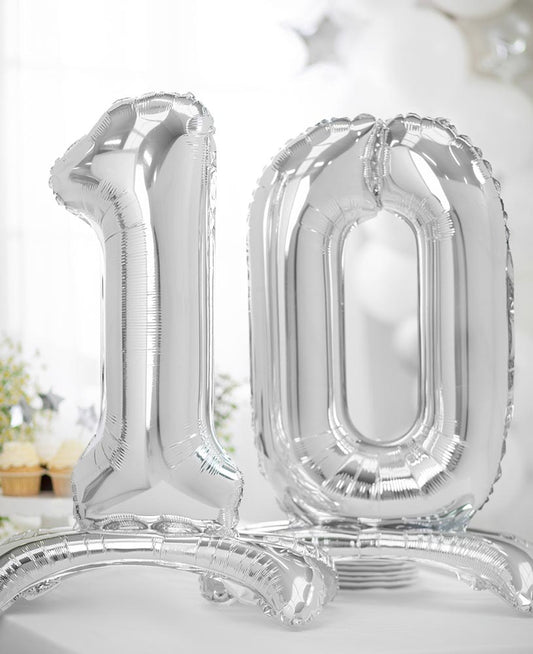 Decoration anniversaire 10 ans : ballon géant chiffre argent 