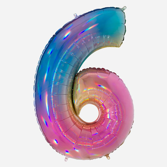 Birthday decoration: giant rainbow number 6 balloon