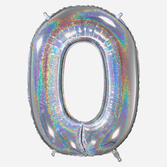 Decoration anniversaire : ballon chiffre 0 géant holographique